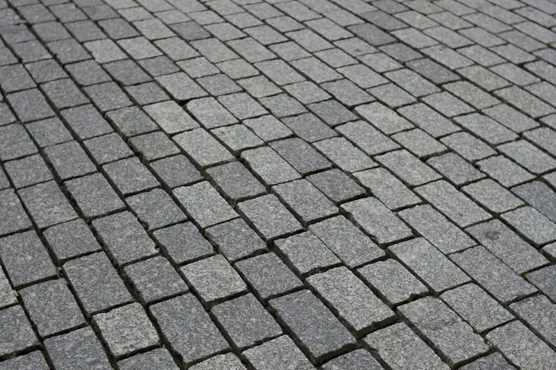 Pavés de granit gris posés en rangs serrés